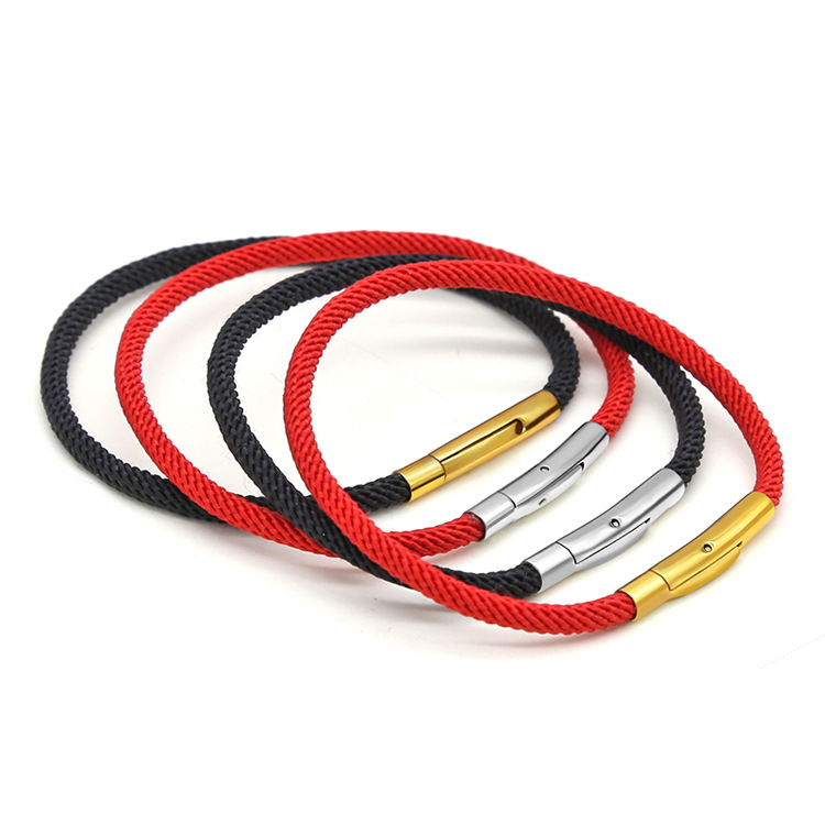 米兰红黑手绳钛钢简约diy串珠3d硬金情侣款男女时尚手环手链绳
