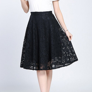 韩版短裙蕾丝半身裙夏季2018黑色半截裙秋冬中长款a字裙大摆裙子