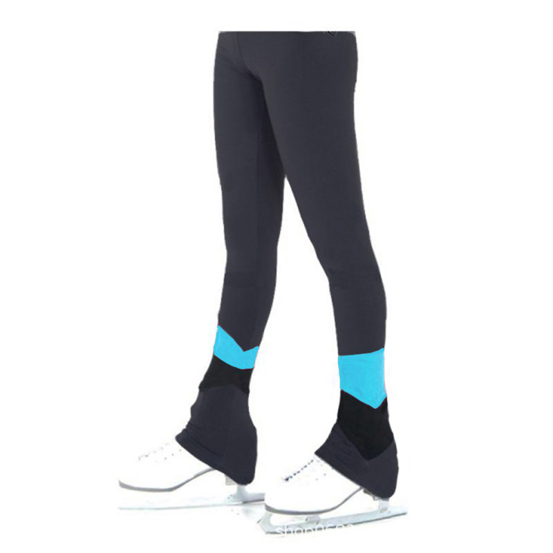 儿童成人花样滑冰服训练长裤定制加绒防水不粘冰黑拼彩条单腿02