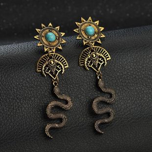 欧美新款流行饰品 印第安图腾太阳花耳钉 长款蛇吊坠耳环批发