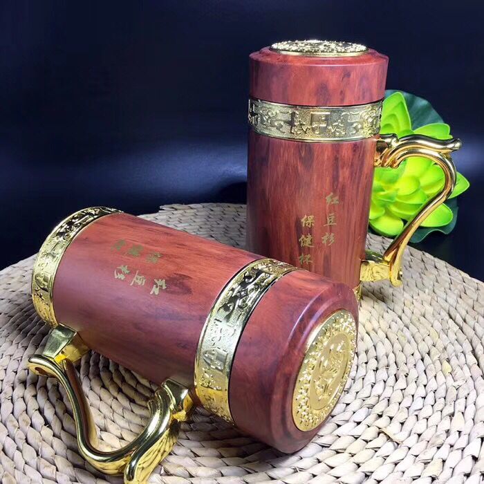 高档红木纯天然红豆杉保健杯养生办公杯商用礼品杯实木掏空原色