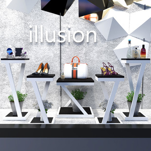 商场服装店展示柜高低展示架鞋包架流水台橱窗展台中岛桌花店铁艺