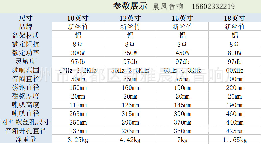 晨风音响15英寸铝盆架ktv喇叭大功率发烧级舞台音响音乐全频
