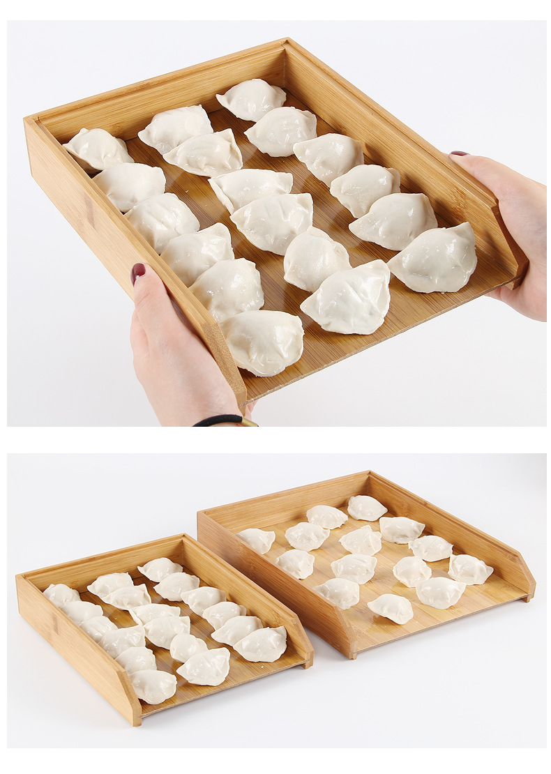 一木一匠 饺子托盘保鲜速冻饺子收纳盒放包子馒头馄饨的盒子竹质