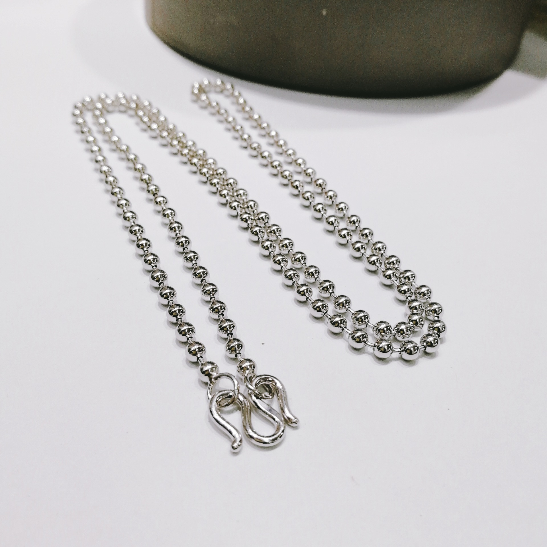 雅庄925纯银项链女锁骨链粗款镀白金2mm3mm圆珠链1条