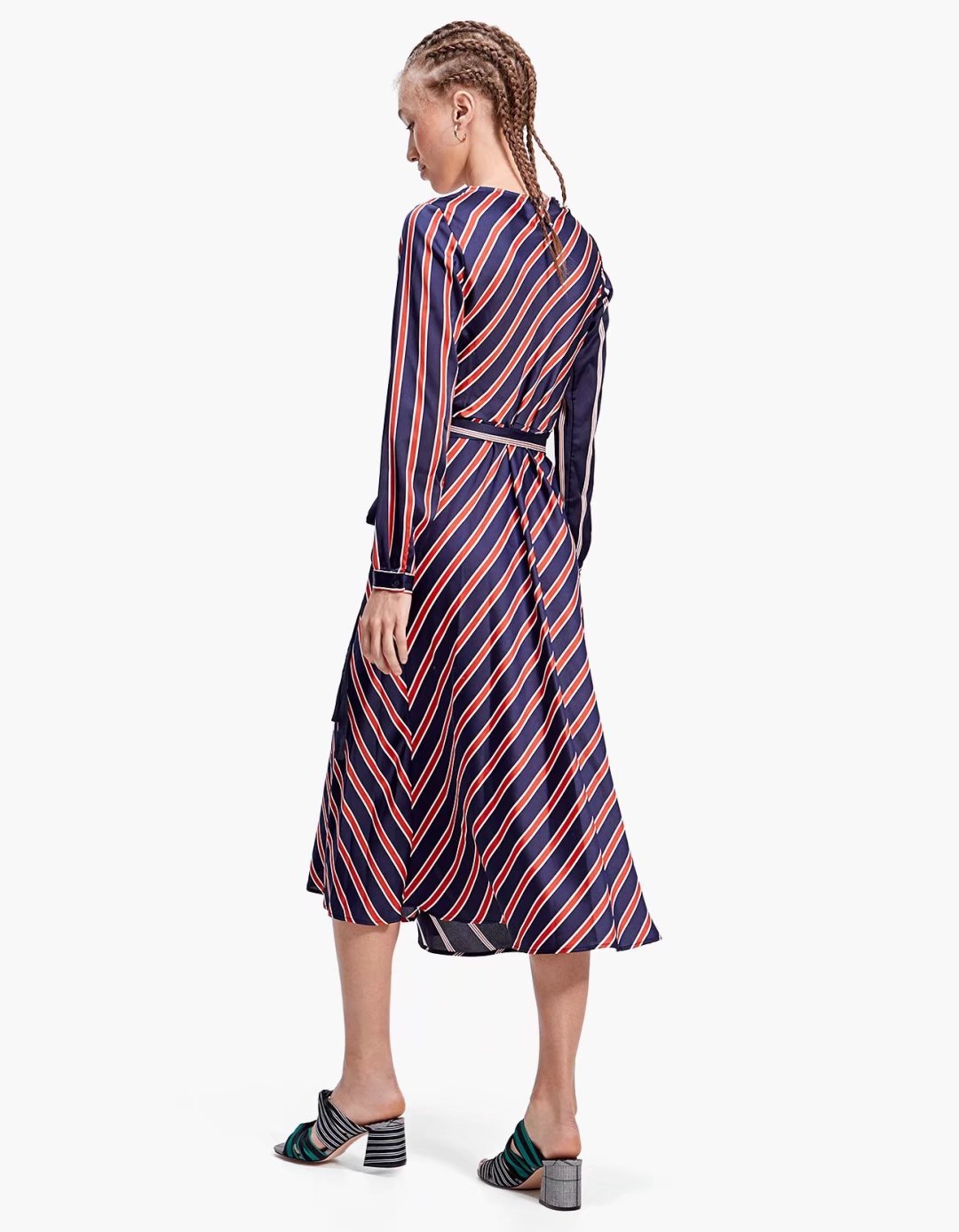 2018春夏新款欧洲站交叉v领条纹连衣裙 女式裙子 wdw5059