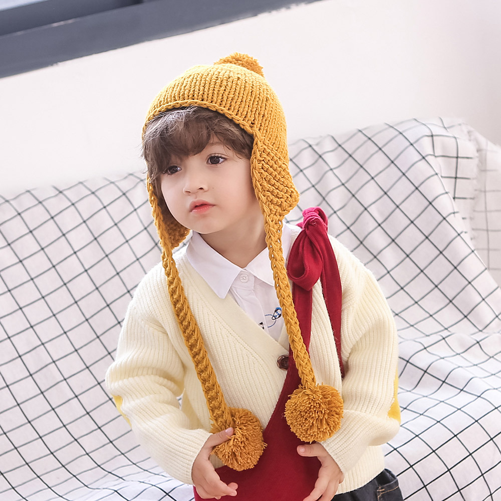 新款帽子护耳毛线帽韩版百搭绑带针织帽户外加厚保暖套头帽儿童帽