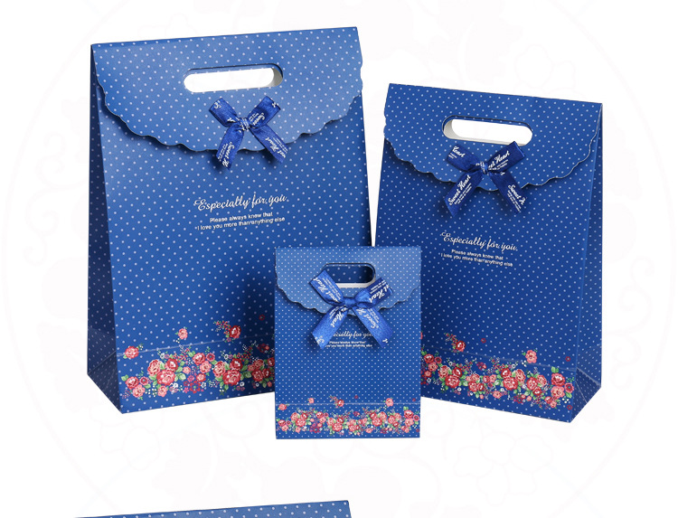 红色民族风手提袋精美圆点深蓝商务礼品袋 宝宝满月生日回礼袋