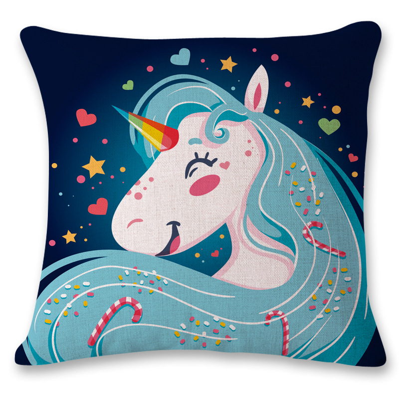 卡通独角兽抱枕套亚麻抱枕套 靠枕客厅卧室沙发靠垫套 速卖通热销