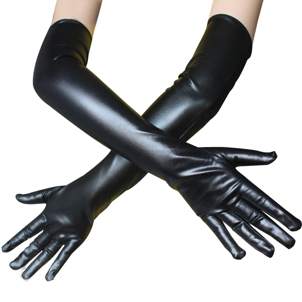 Sexy Patent Leather Gloves Long Cosplay Fashion Accessories Black Tight Gloves DS Pole Dance Gloves for Performance