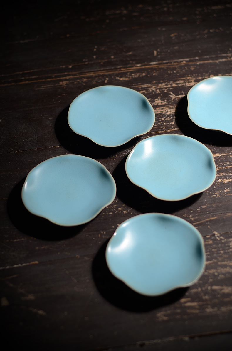 晴先生手工青瓷茶杯托陶泥蓝色杯垫文艺茶托功夫茶具茶道零配茶垫