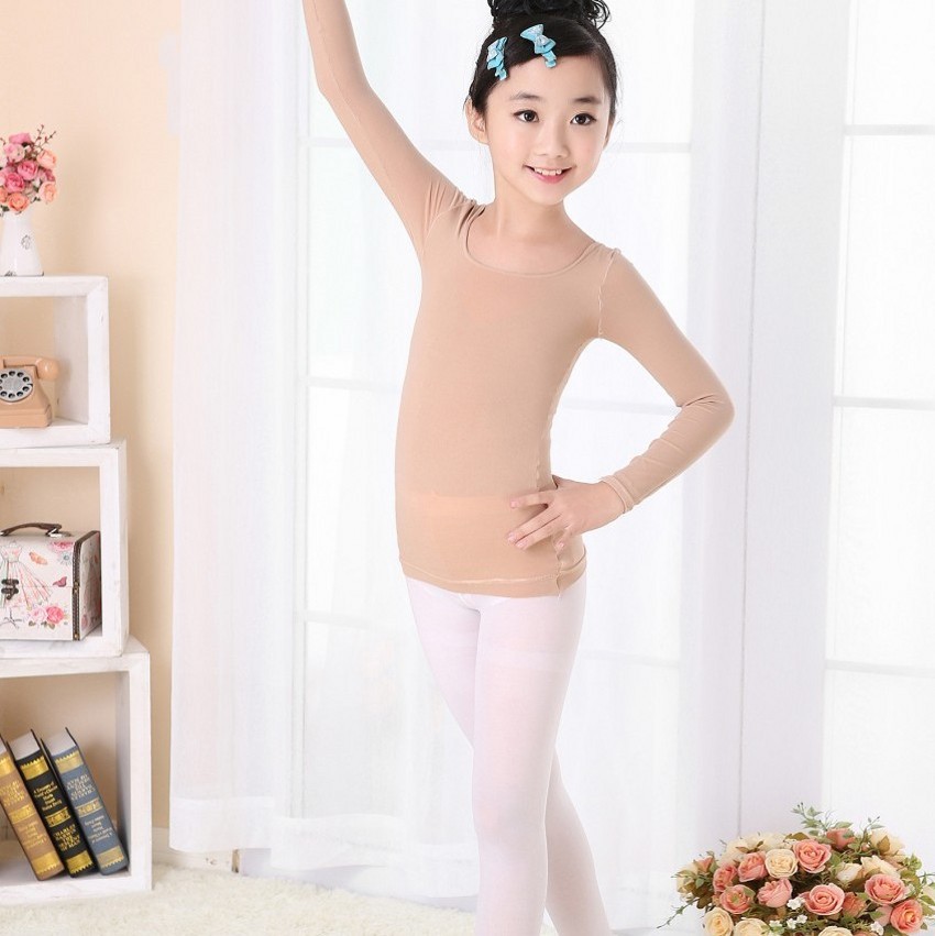 儿童肉色薄款舞蹈衣露趾隐形打底衫男女童白色超弹舞蹈演出服