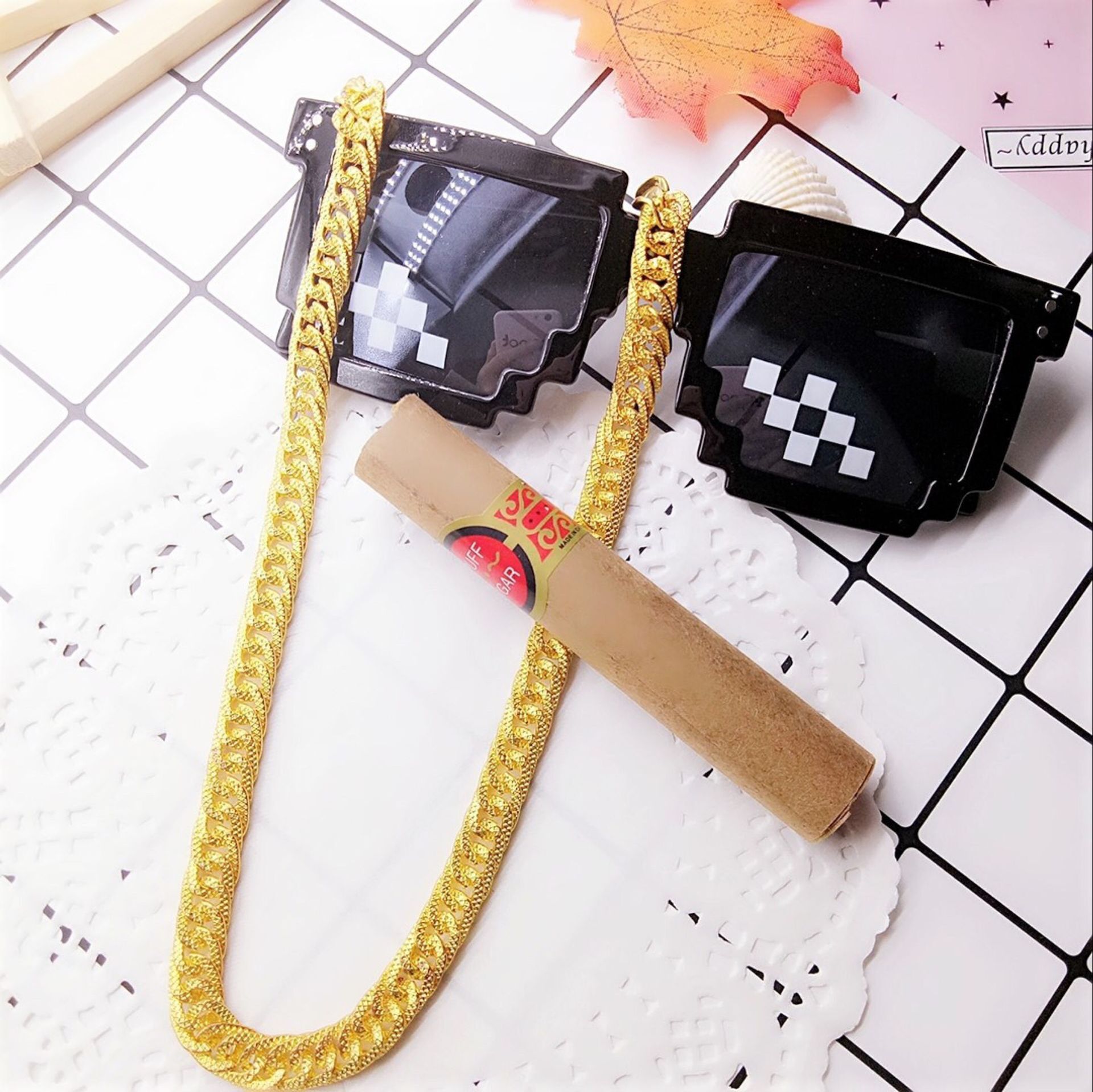 thug life墨镜二次元马赛克像素打码墨镜动漫抖音眼镜自拍神器