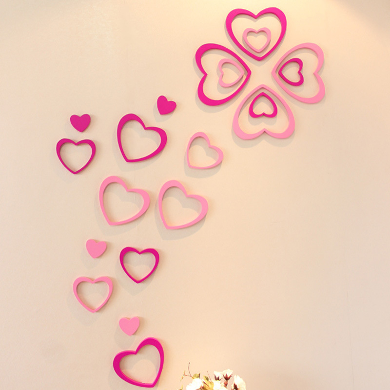 m79浪漫心形3d水晶亚克力立体墙贴画卧室沙发电视背景墙心型装饰