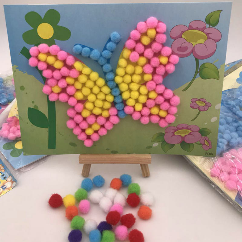 儿童diy绒球贴画毛球画手工贴画幼儿园手工课制作毛球画