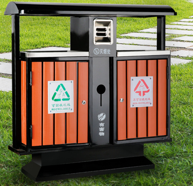 现货户外垃圾桶公园景点物业街道钢木分类果皮箱大环卫室外垃圾筒