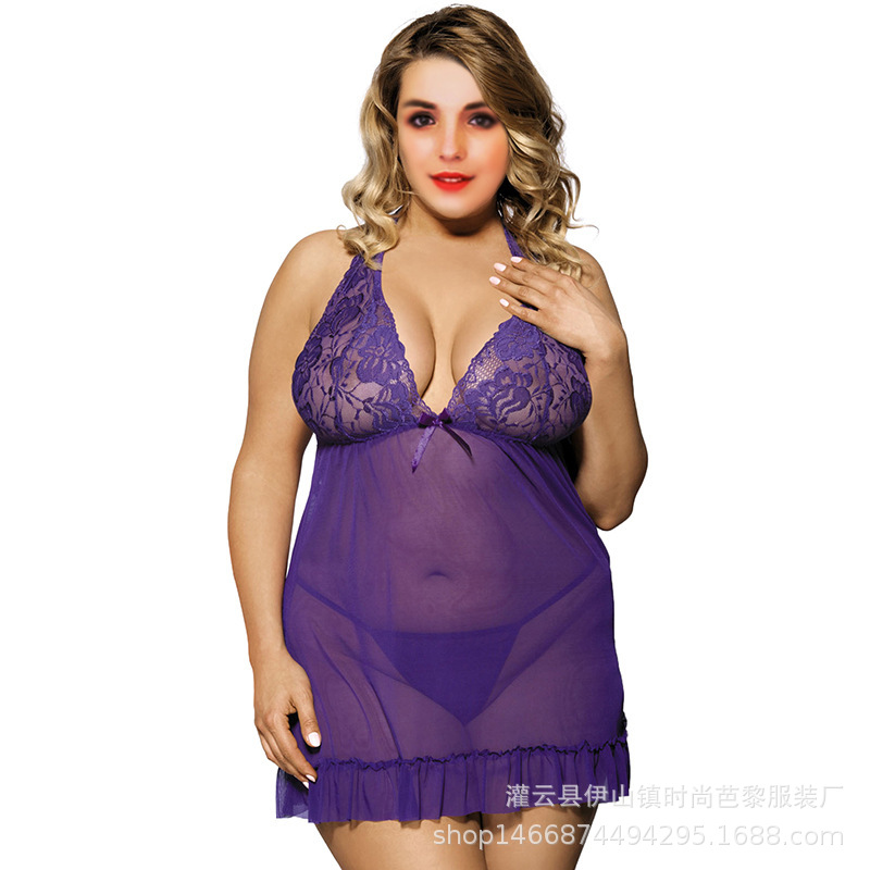 European and American Sexy Pajamas for Women Lace Seduction Transparent Suspender Dress Foreign Trade Wholesale Large Size Sexy Lingerie Delivery 70098