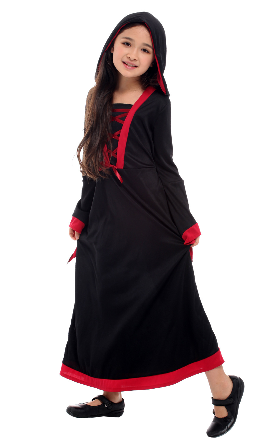 万圣节儿童服装 面具舞会巫婆表演服g-0294儿童女歌德巫婆服装