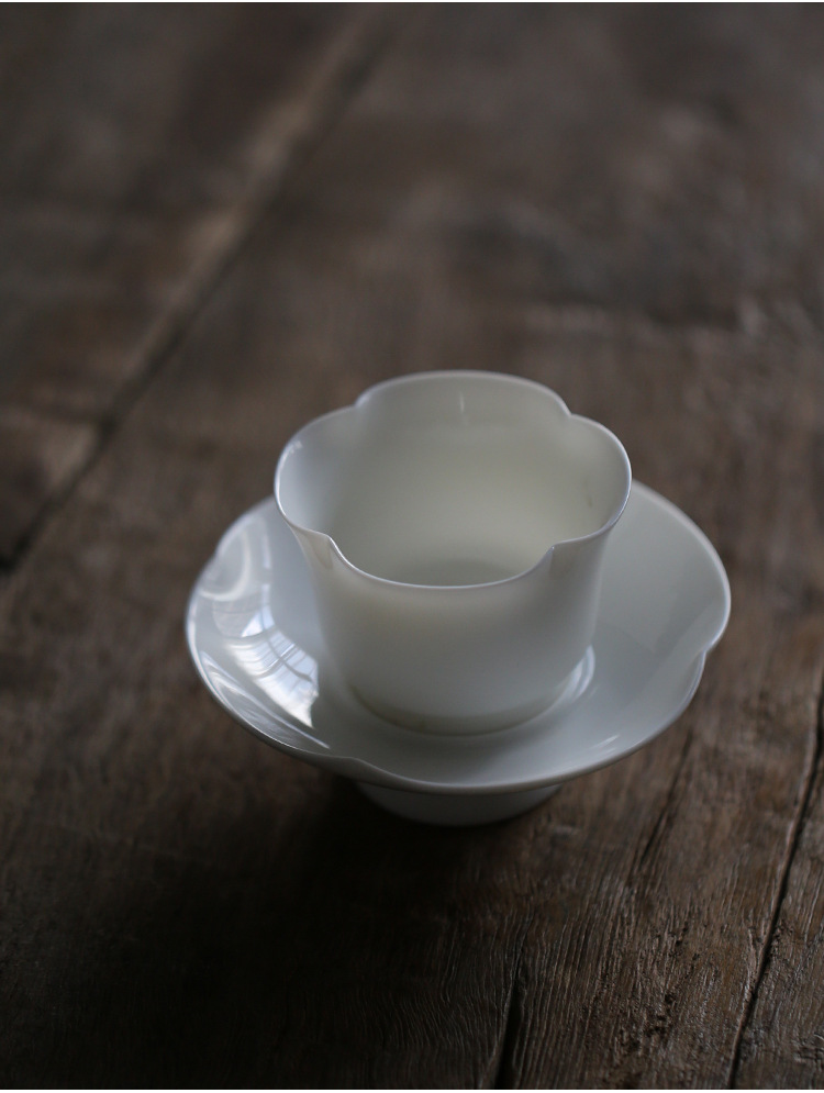 德化白瓷品茗杯象牙白茶杯杯托茶盏功夫茶具杯子主人杯海棠茶盏