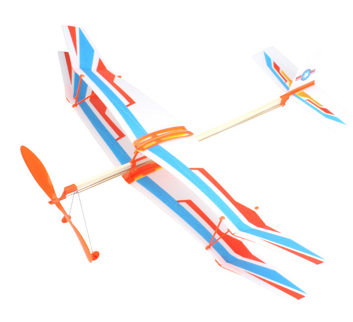 橡皮筋动力双翼滑翔飞机 雷鸟橡皮筋动力飞机 直升机模型diy拼装