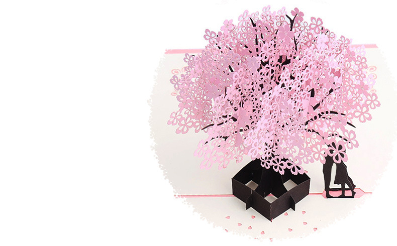 厂家直销3d镂空立体贺卡绚丽樱花恋人手工制作贺卡定制批发