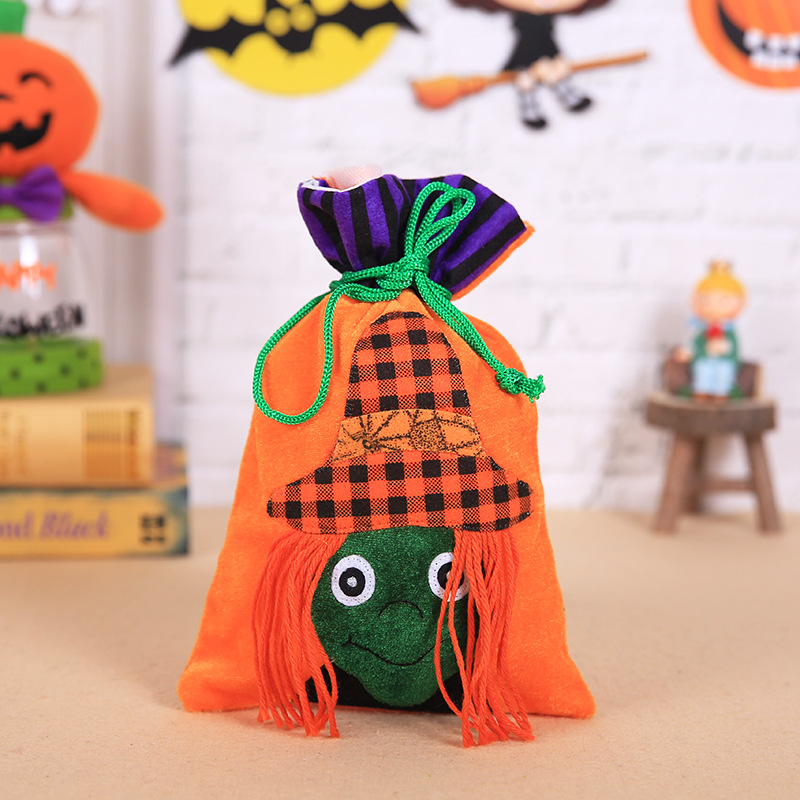 Halloween Decoration Candy Bag Velvet Gift Bag Children's Ghost Festival Portable Pumpkin Witch Bag Party Supplies