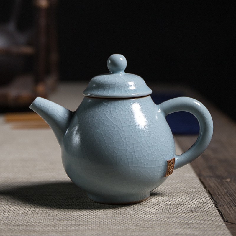 精品汝窑茶壶开片茶具泡茶壶带过滤仿宋博彩汝瓷天青logo厂家直批