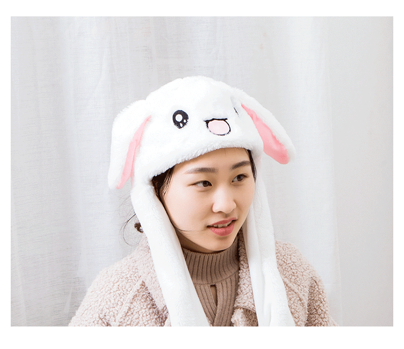 洪客 抖音同款网红会动的兔耳朵帽 加绒保暖帽子