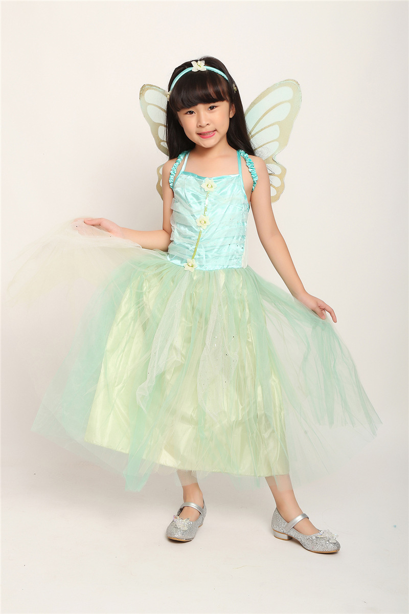 万圣节cos森林仙子天使精灵儿童演出服装女童蝴蝶公主吊带裙代发