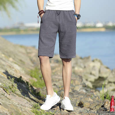 夏季新品男士五分短裤 时尚系带五分裤纯色裤子男式短裤一件代发
