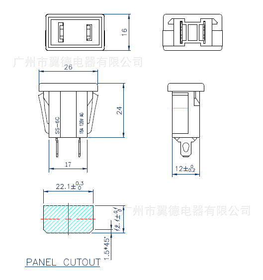 ss-6c美标两极性插座大小孔日式机柜插座两孔美式ups卡式电源插座