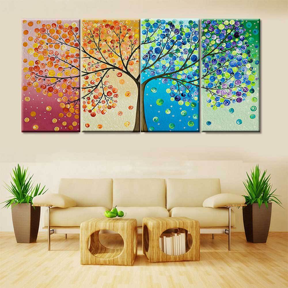 跨境wish速卖通亚马逊客厅四季平安发财树装饰画无框画帆布画画芯