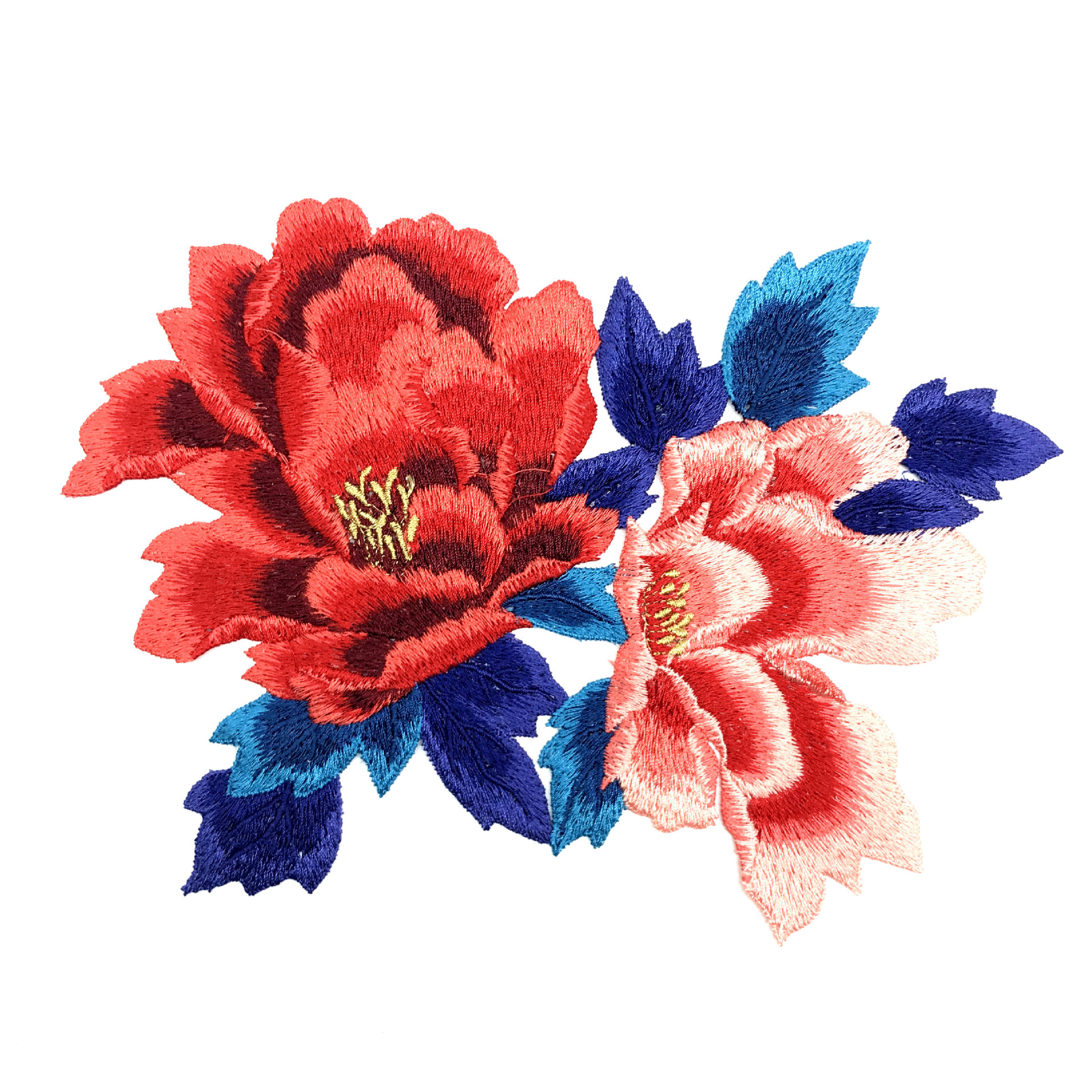 民族风旗袍服装辅料 牡丹花布贴电脑绣花跨境爆款水溶刺绣套装领