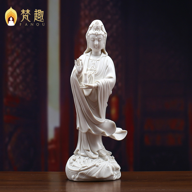 梵趣德化白瓷观世音菩萨佛像家居供奉镇宅摆件12寸立莲平安观音