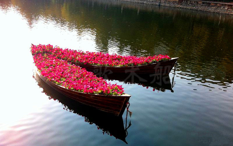欧式木船-景观花船实木-湖面两头尖装饰船-仿古小木船