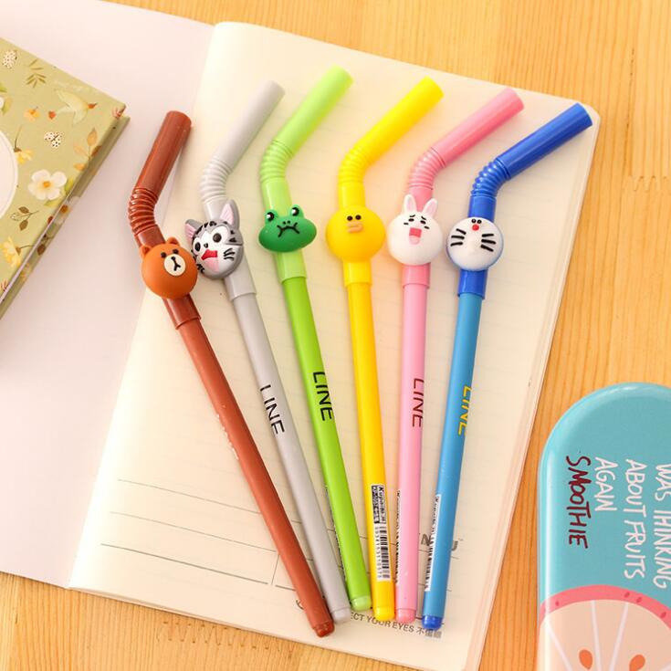 Factory Direct Sales Stationery Straw Shape Gel Pen Cute Student Ball Pen Learning Office Signature Pen