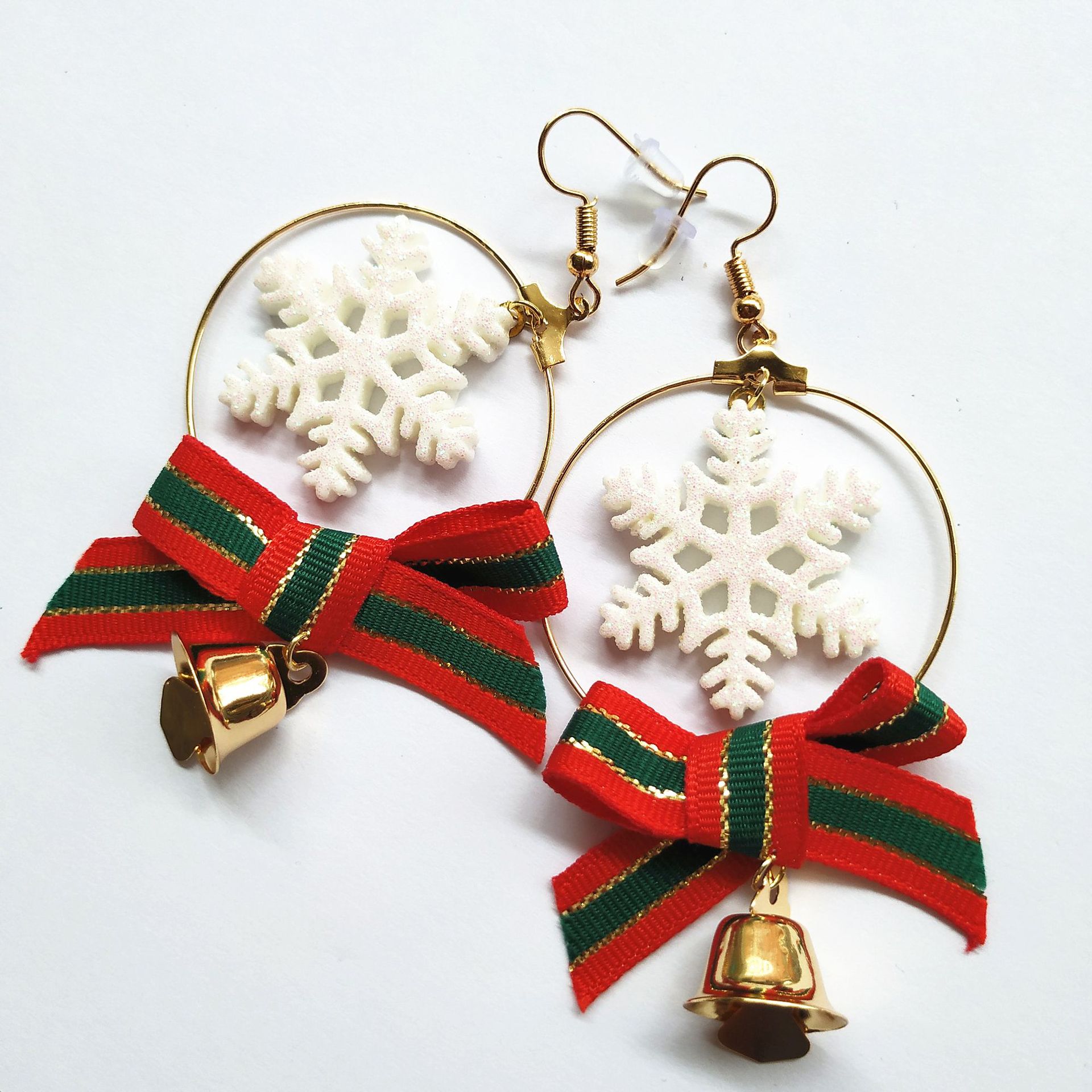 欧美圣诞饰品可爱雪花蝴蝶结金属铃铛长款耳环ce350