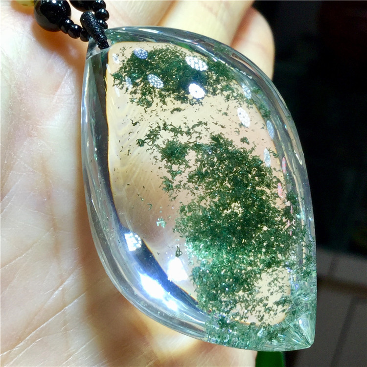 东海水晶天然绿幽灵聚宝盆原石随形平安无事牌吊坠