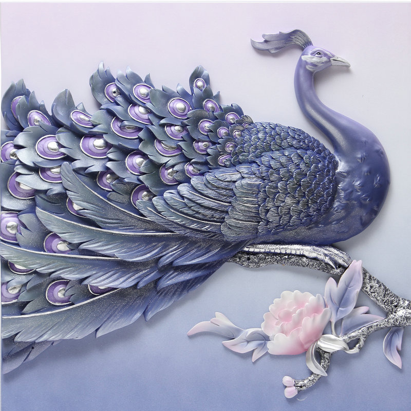 家居酒店树脂浮雕画 现代立体手工装饰画 客厅无框孔雀装饰画批发