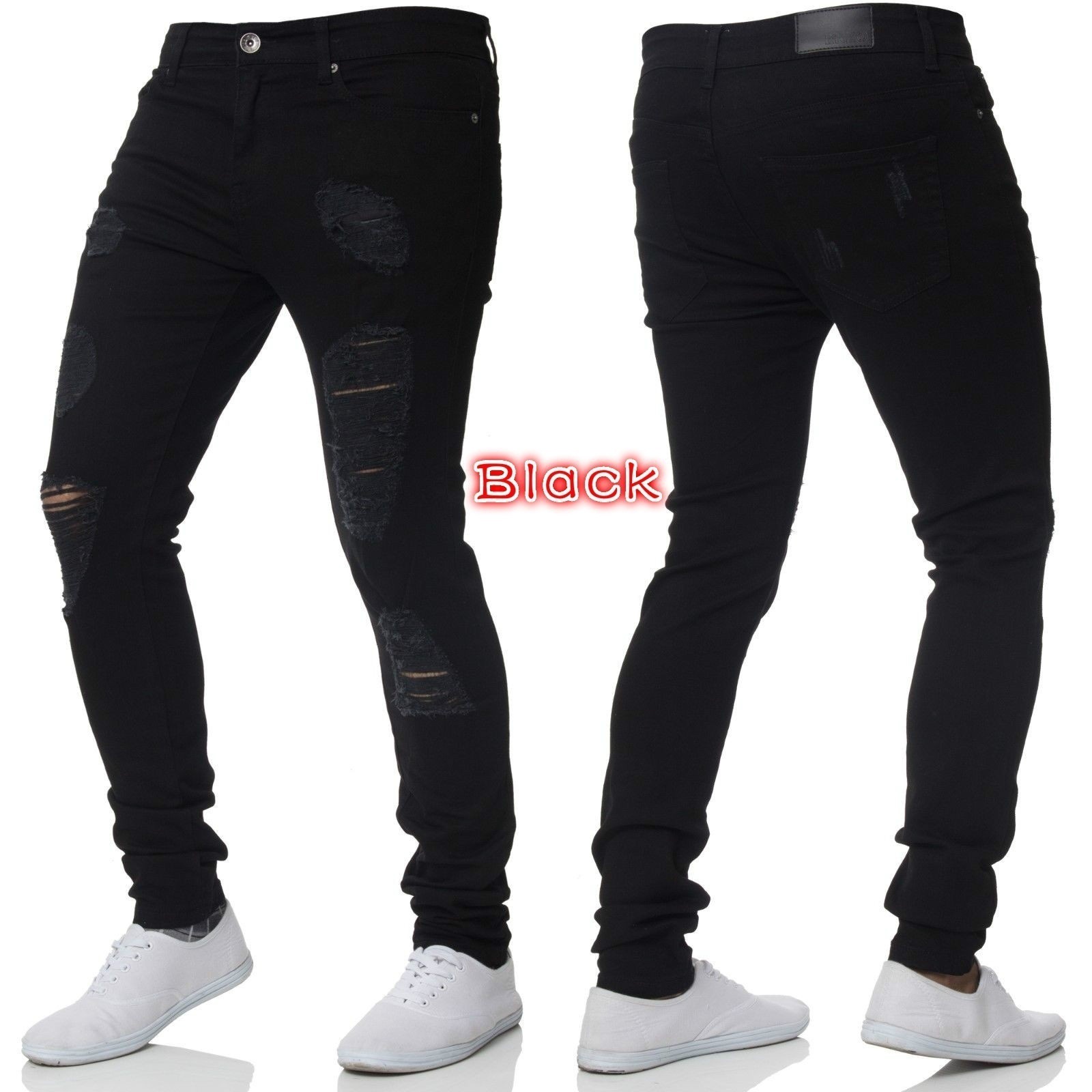 European and American Aliexpress New Denim Men's Pants Cross-Border Foreign Trade Ripped Trendy Black Slim High Waist Jeans Men