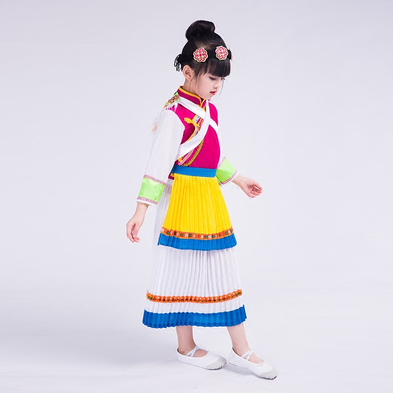 新款儿童云南纳西族舞蹈服装演出服丽江少数民族舞蹈服装披星戴日