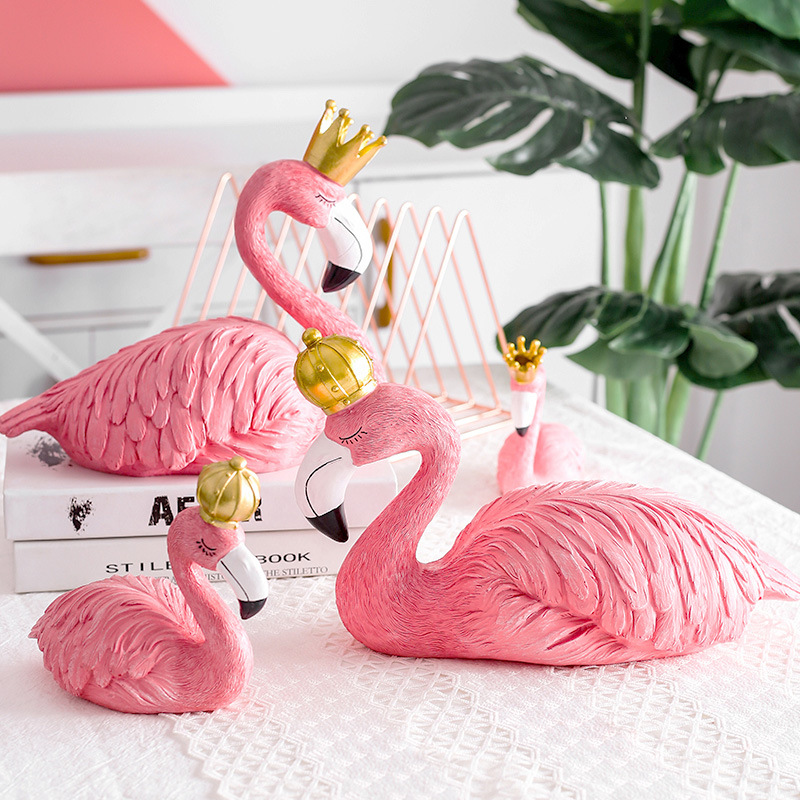 ins火烈鸟少女心摆件创意北欧国王皇后结婚生日礼物家居装饰品