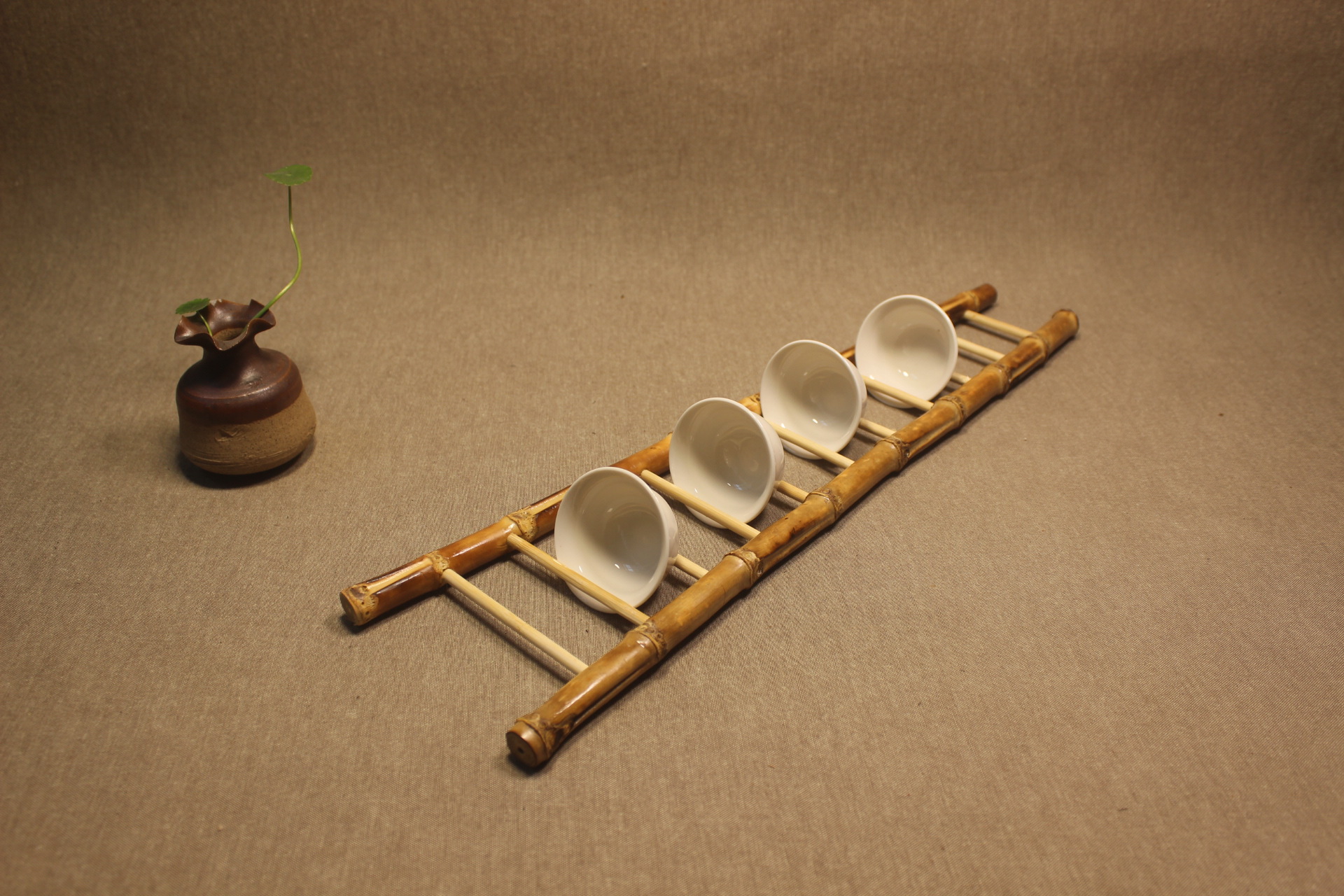竹鞭杯架沥水架创意杯架梯子茶杯竹节小楼梯杯架茶道配件步步高升