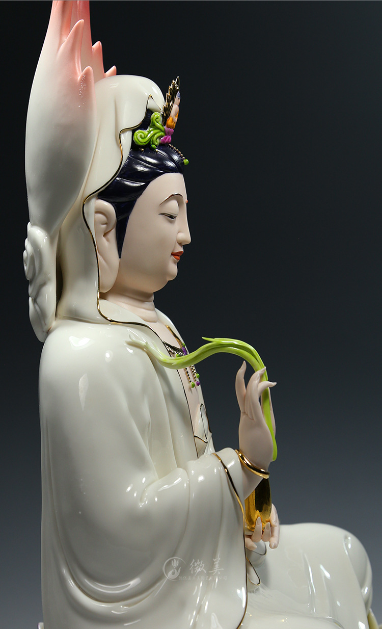 【上美】多尺寸云莲座杨柳净瓶观音像彩绘佛像供奉观世音菩萨镇宅