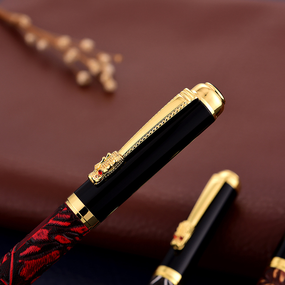 新款龙头商务钢笔 订制企业logo 商务办公会议文具包皮笔皮质钢笔