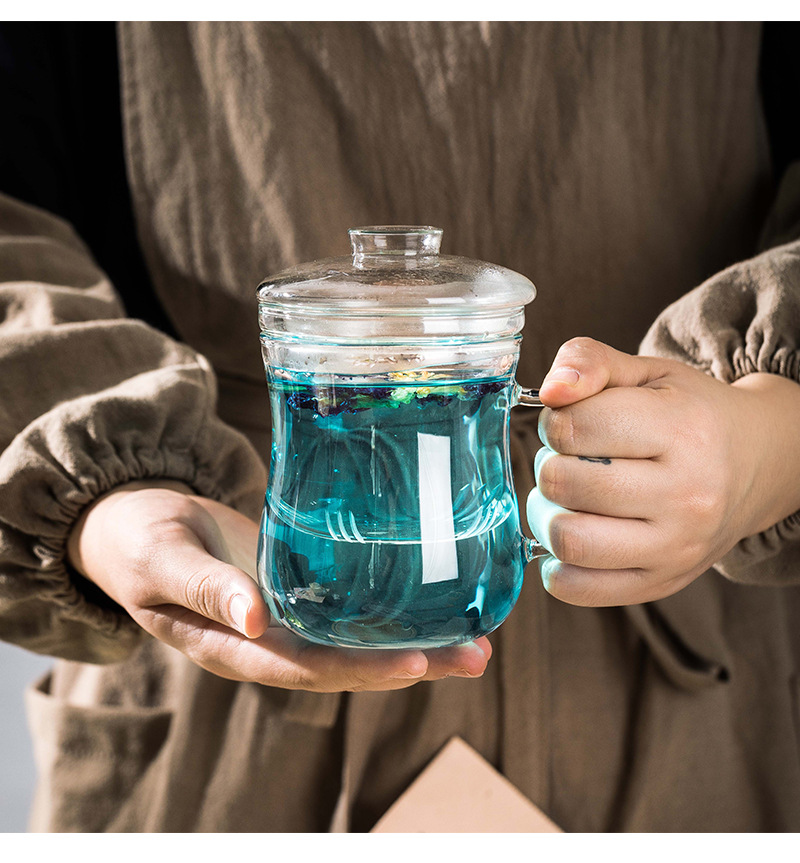 厂家定制加厚耐热玻璃泡茶杯美体杯玻璃茶杯带盖茶杯竹节杯家用