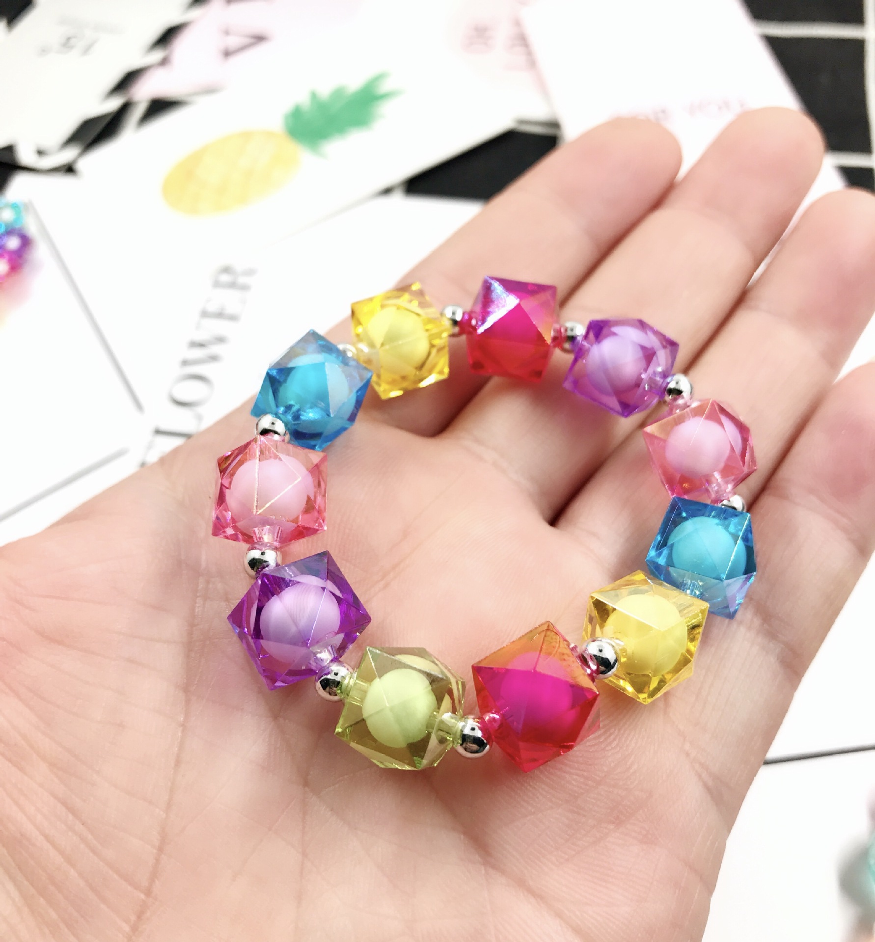 韩国儿童手链贝壳手环亚克力可爱珠子diy手链女童手镯