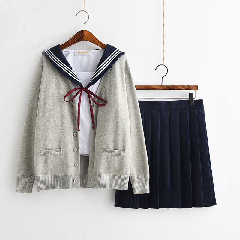 新款日系制服 藏蓝色襟白三本水手服 日本关西襟学生装班服套装04