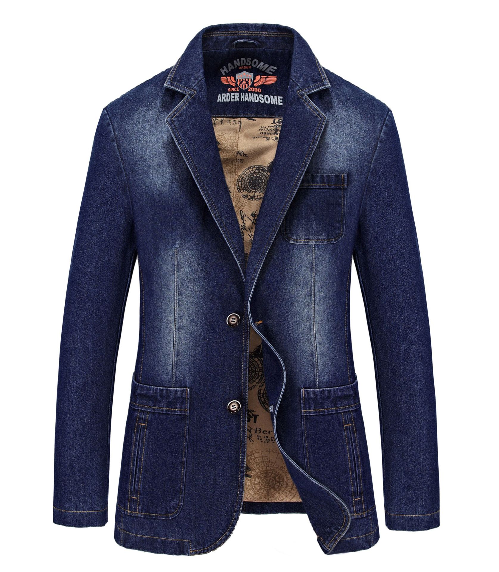 2018新款西装牛仔西装男休闲韩版修身牛仔小西装青年西服外套9759