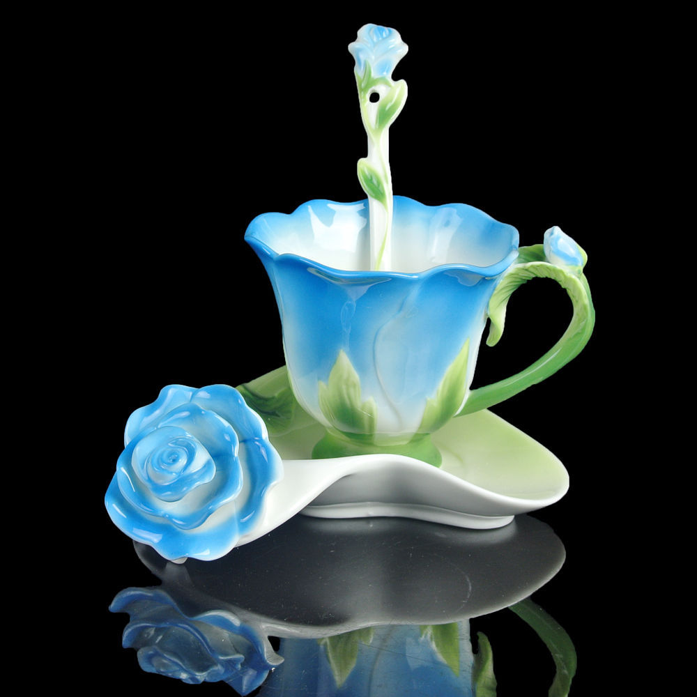 珐琅彩陶瓷玫瑰花咖啡杯创意陶瓷工艺品杯子摆件情人节礼物咖啡杯